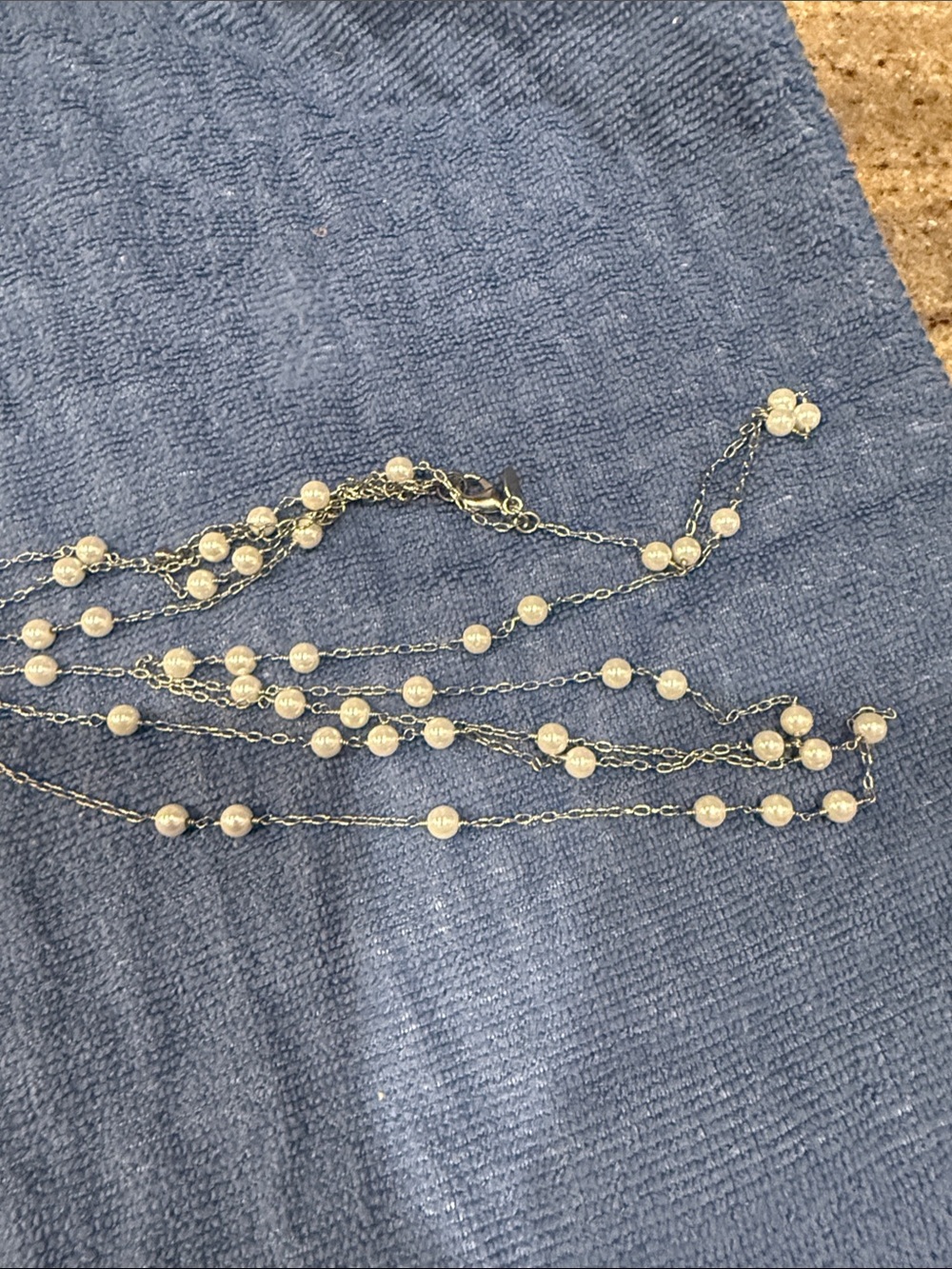 Lia Sophia Multi-Strand Pearl Station Necklace in Silver and White